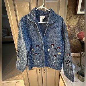 Coldwater Creek Quilted Denim with Floral Embellishments